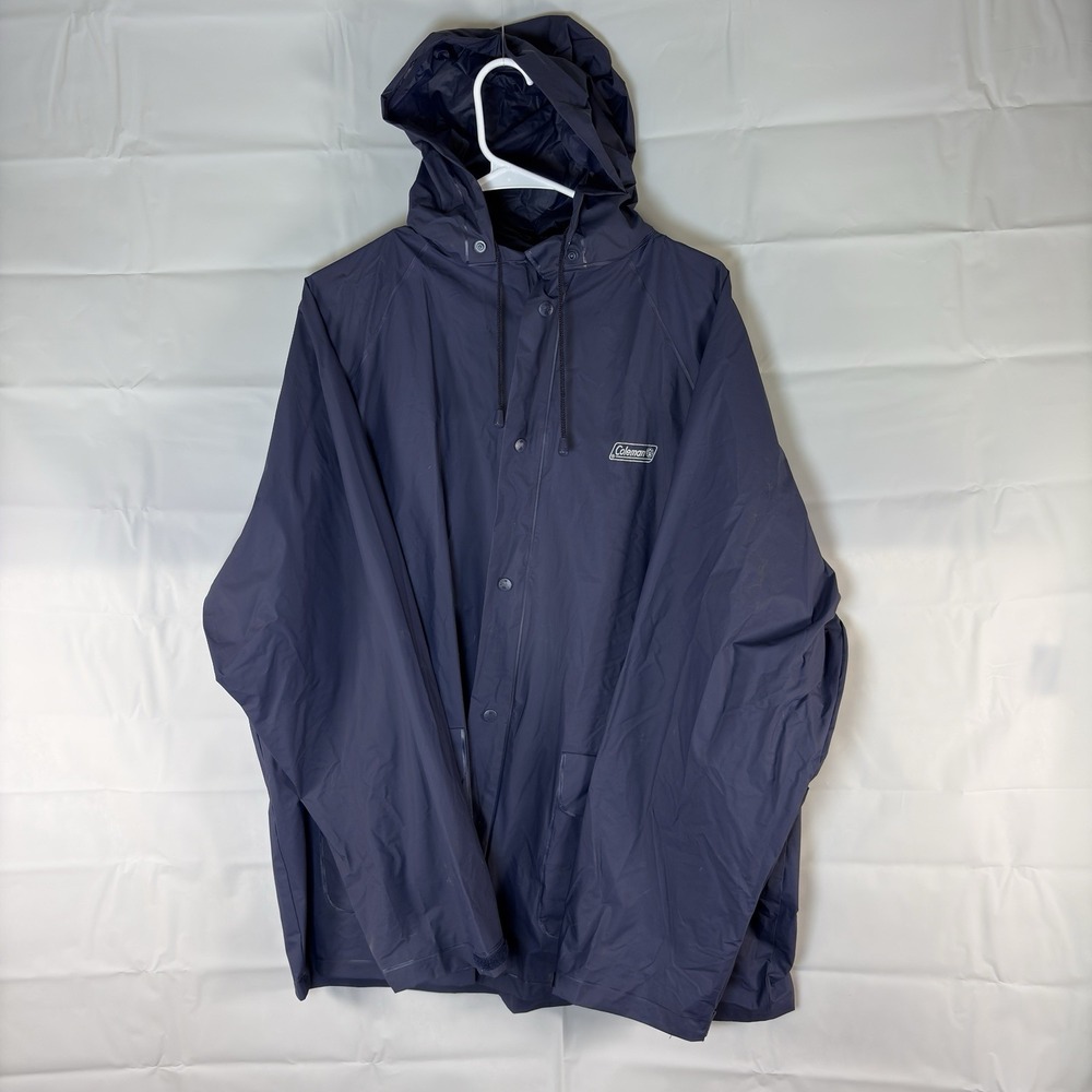 Coleman Men's blue Poly Vinyl Rain Long Sleeve Jacket Hoodie L/XL M-398